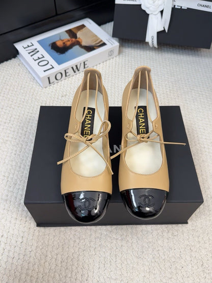 MARY JANE PUMPS 55 MM IN SAND YELLOW MIX BLACK LAMBSKIN