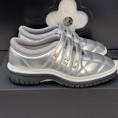 SNEAKERS WITH THREE STRAPS IN SILVER CALFSKIN