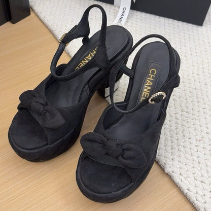 HIGH 12 CM PLATFORM SANDALS IN BLACK SUEDE