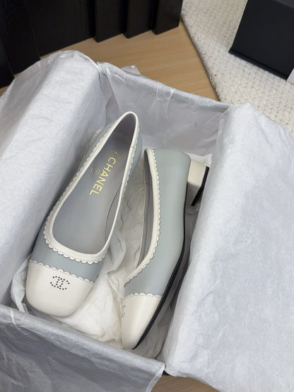 BALLET FLAT IN WHITE MIX STONE BLUE CALFSKIN