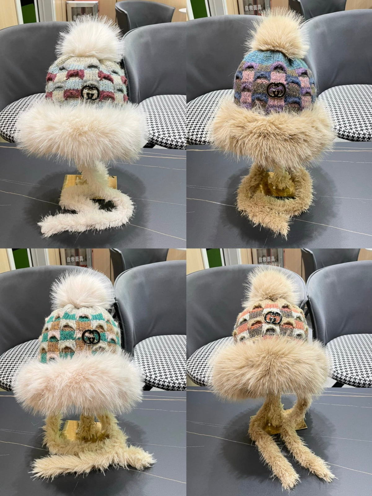 BEANIE HAT IN COLORFUL WOOL AND RABBIT FUR 392114