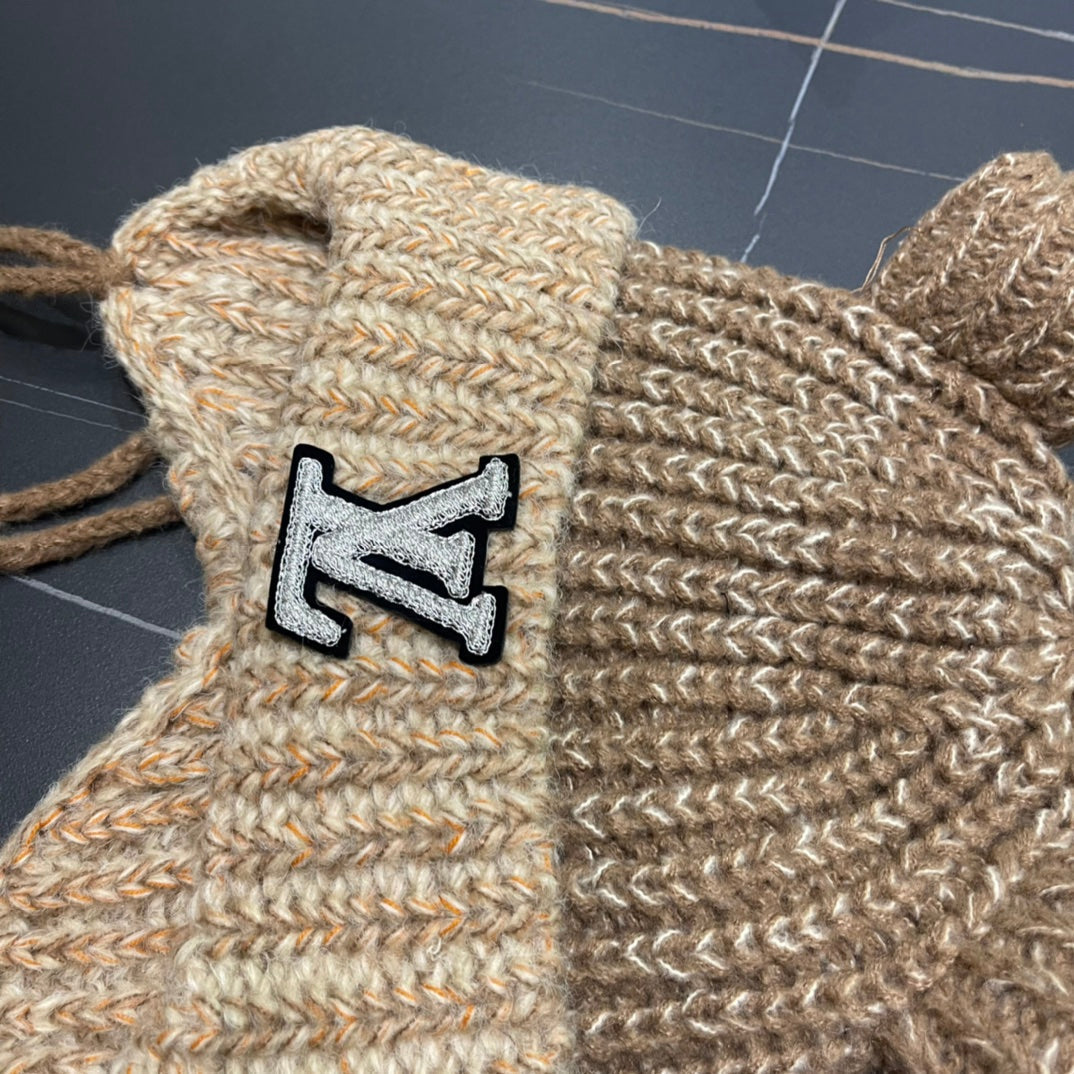 KNITTED BEANIE HAT WITH CUTE EARS IN PEANUT BROWN WOOL 403485