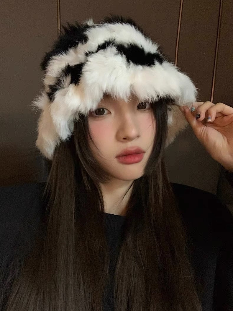BUCKET HAT IN BLACK MIX WHITE FLEECE 412798