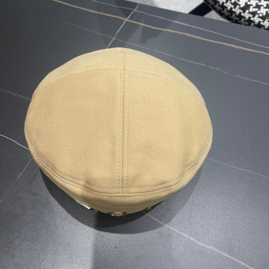 BERET HAT IN OAT YELLOW FABRIC 419384