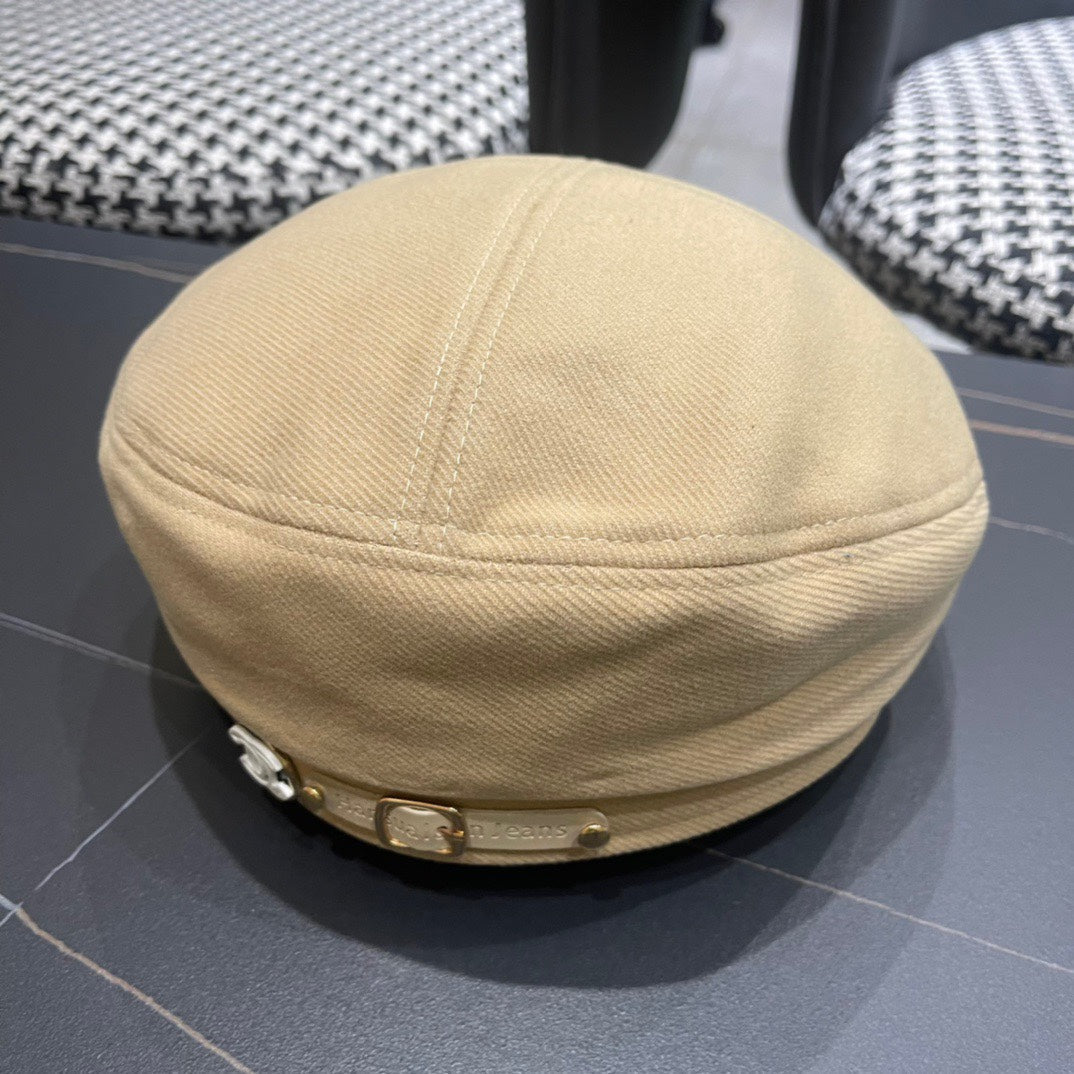 BERET HAT IN OAT YELLOW FABRIC 419384