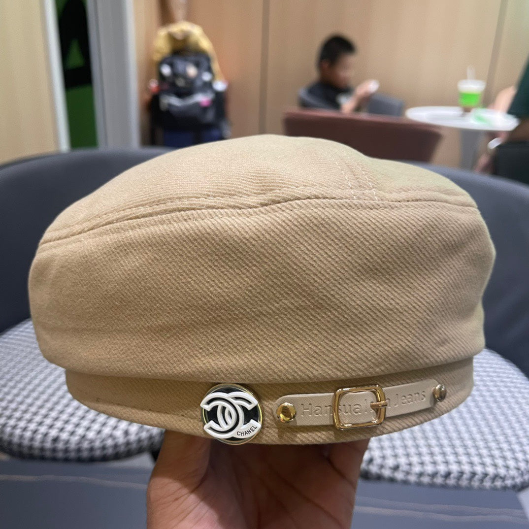 BERET HAT IN OAT YELLOW FABRIC 419384