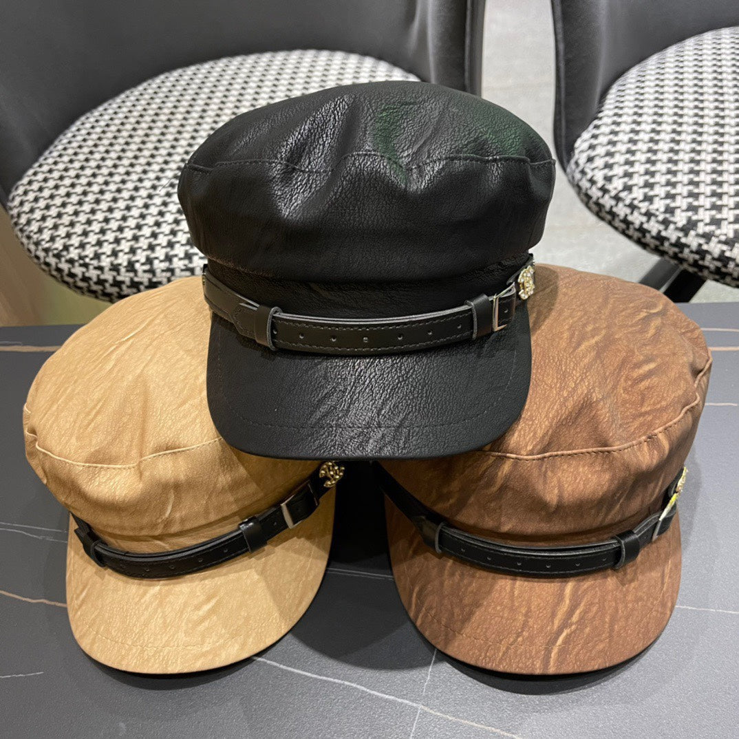 BAKER BOY CAP IN PECAN BROWN CALFSKIN 420947