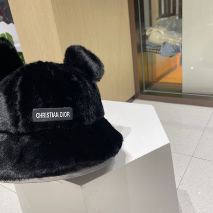 BUCKET HAT WITH CUTE BEAR EARS IN BLACK MINK FUR 422026