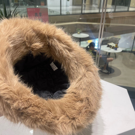 PLUSH FISHERMAN HAT IN CAMEL BEIGE RABBIT FUR 426097