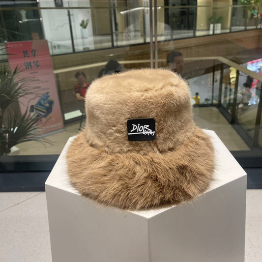 PLUSH FISHERMAN HAT IN CAMEL BEIGE RABBIT FUR 426097