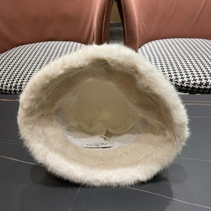 KNITTED BUCKET HAT IN WHITE FABRIC AND RABBIT FUR 431198