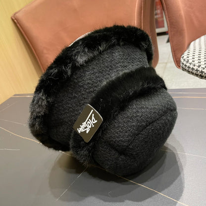 KNITTED BUCKET HAT IN BLACK FABRIC AND RABBIT FUR 431199