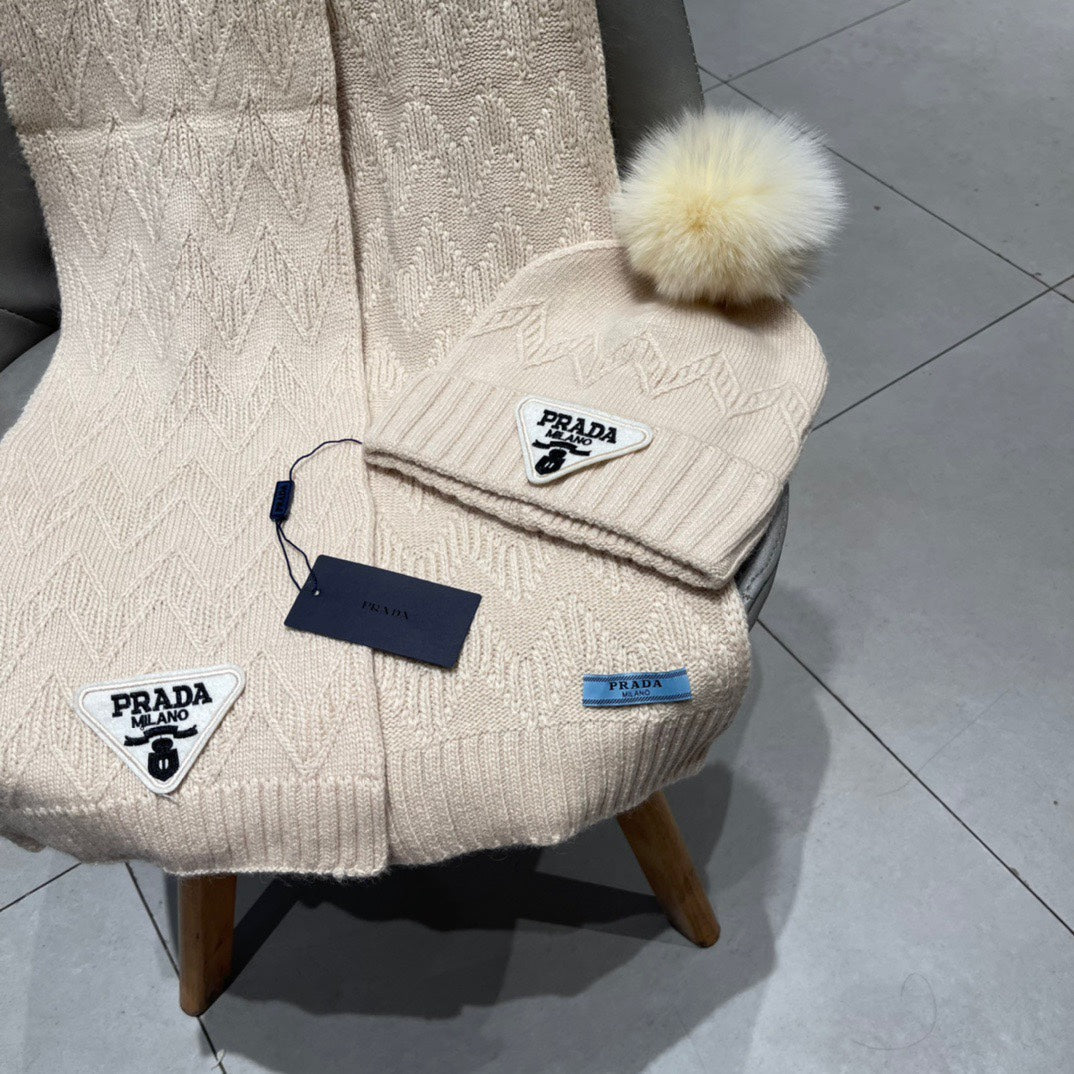 SET SCARF AND HAT IN BISQUE BEIGE CASHMERE AND RABBIT FUR 433245