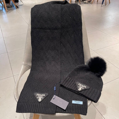 SET SCARF AND HAT IN BLACK CASHMERE AND RABBIT FUR 433246