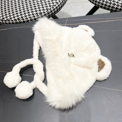 BEANIE HAT IN WHITE FLEECE AND WOOL 433166