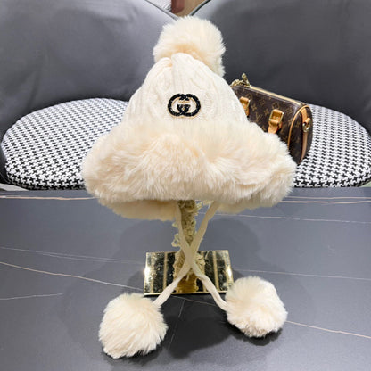 DEERSTALKER HAT IN WHITE CREAM WOOL AND FLEECE 434698