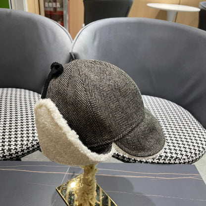 KNITTED TRAPPER HAT IN GRAY WOOL 439525