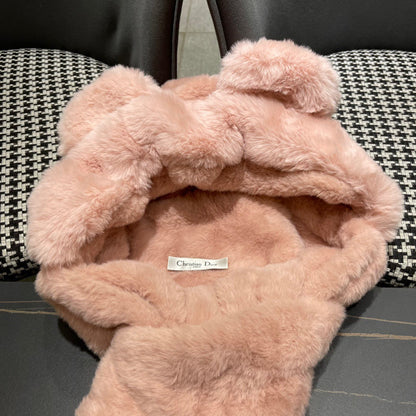 PLUSH WARM HAT IN TUSCAN BEIGE RABBIT FUR WITH FOX EARS 439585