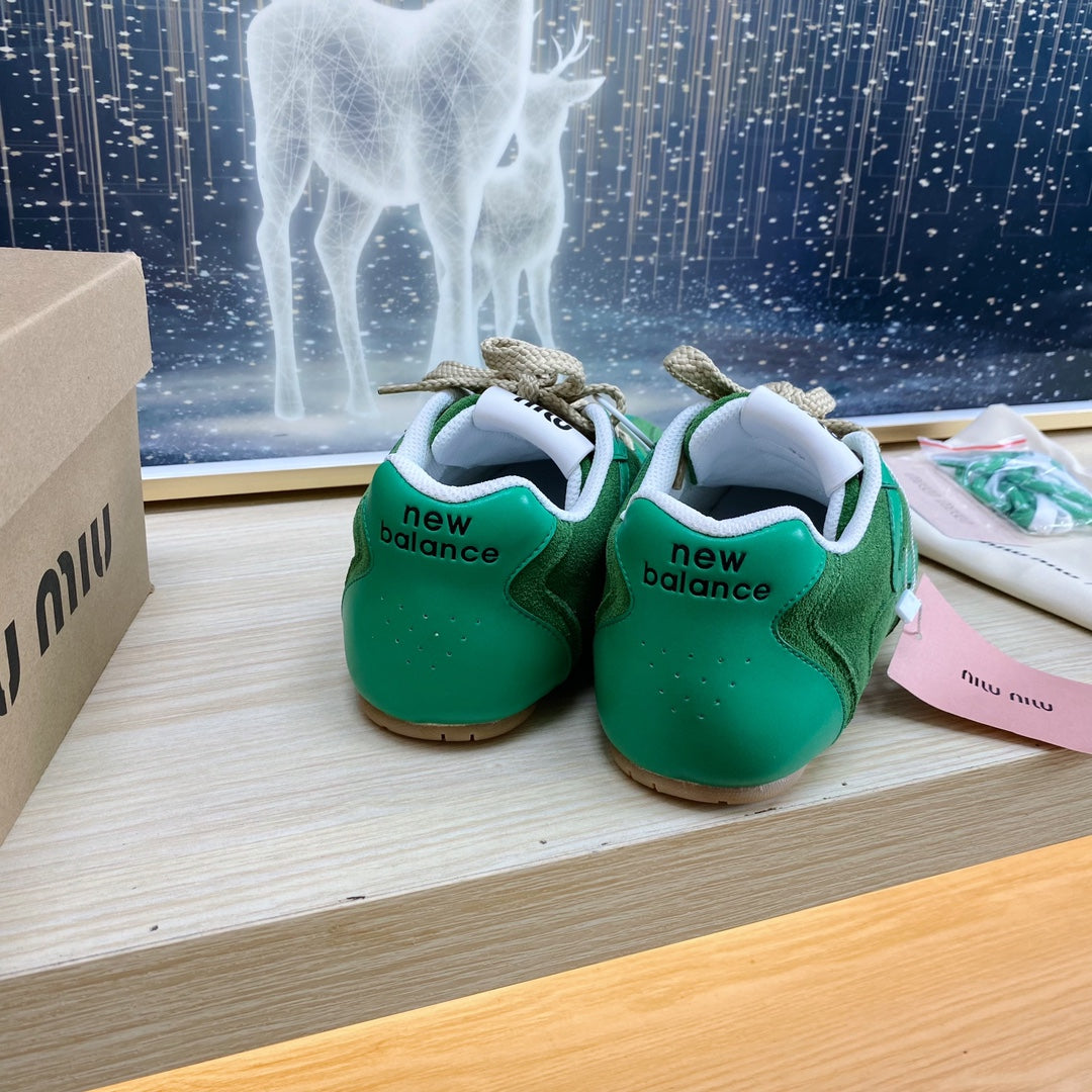 NB Pine Green And Sea Green Color Sneakers Cowhide
