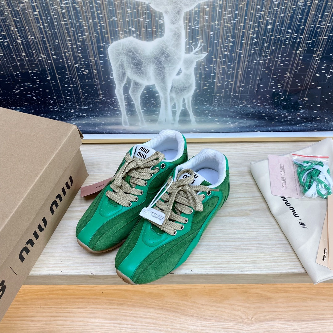 NB Pine Green And Sea Green Color Sneakers Cowhide