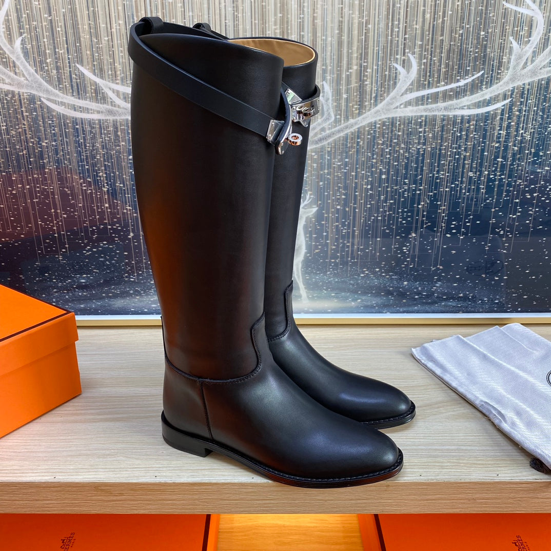 KNEE HIGH BOOTS IN BLACK CALFSKIN