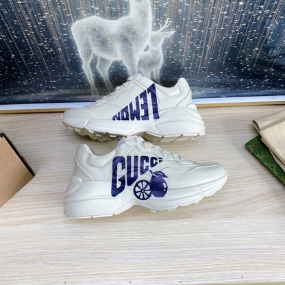GG COUPLE TRAINER WHITE CALFSKIN WITH LEMON ICON