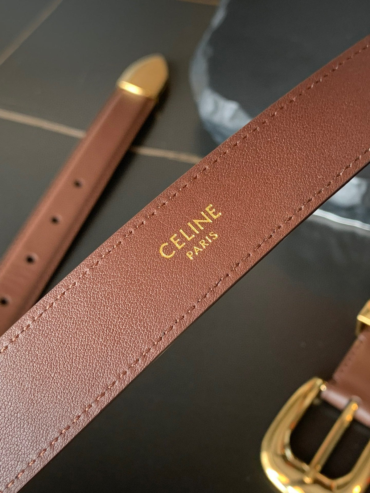 BELT 25MM MEDIUM WESTERN IN DARK BROWN CALFSKIN GOLD BUCKLE