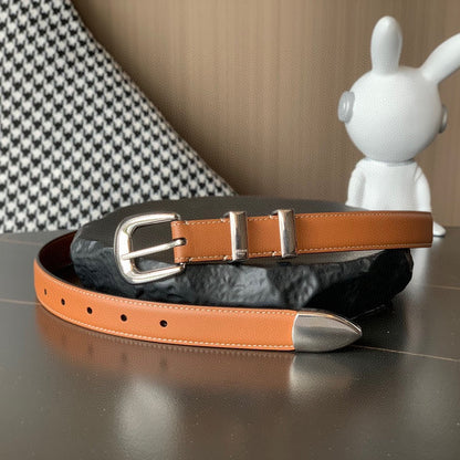 BELT 25MM MEDIUM WESTERN IN BROWN CALFSKIN SILVER BUCKLE