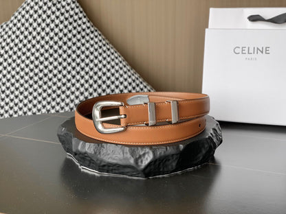 BELT 25MM MEDIUM WESTERN IN BROWN CALFSKIN SILVER BUCKLE