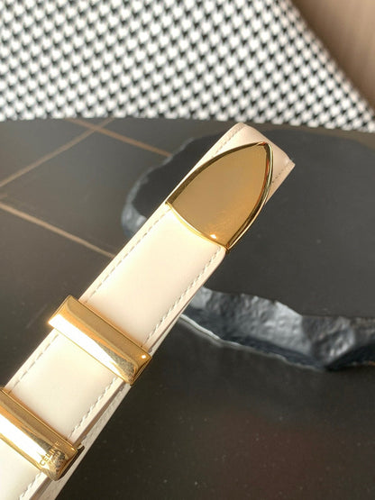 BELT 25MM MEDIUM WESTERN IN IVORY CALFSKIN GOLD BUCKLE