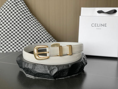 BELT 25MM MEDIUM WESTERN IN IVORY CALFSKIN GOLD BUCKLE