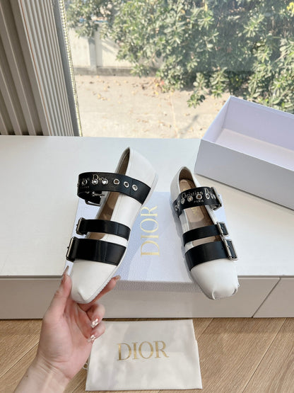 PUNK BALLET FLAT IN WHITE MIX BLACK SUPPLE CALFSKIN