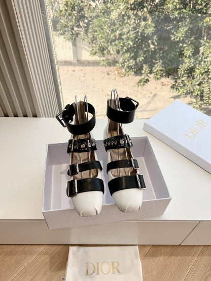 PUNK BALLET FLAT IN WHITE MIX BLACK CALFSKIN