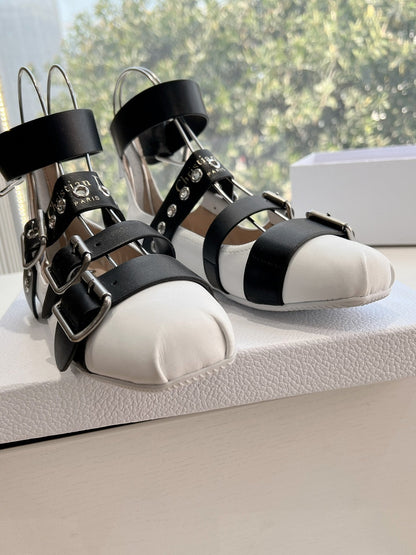 PUNK BALLET FLAT IN WHITE MIX BLACK CALFSKIN