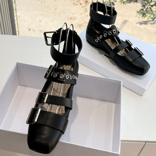 PUNK BALLET FLAT IN BLACK CALFSKIN