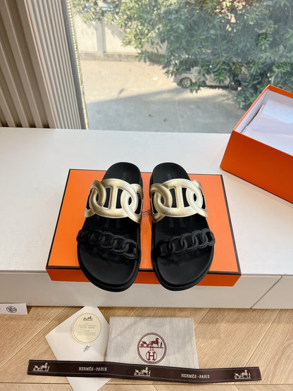 EXTRA SANDAL IN GOLD MIX BLACK CALFSKIN