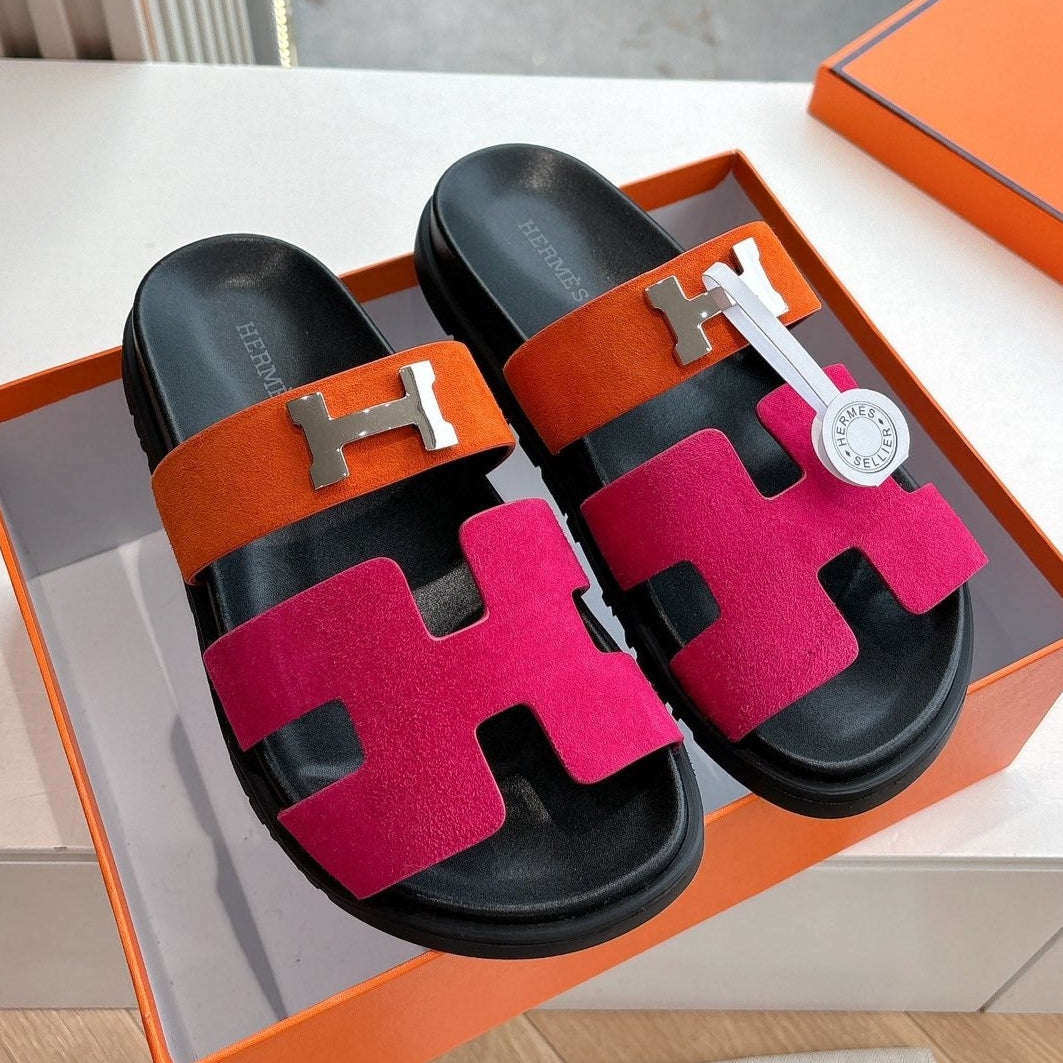 CHYPRE SANDAL IN DARK PINK MIX ORANGE SUEDE