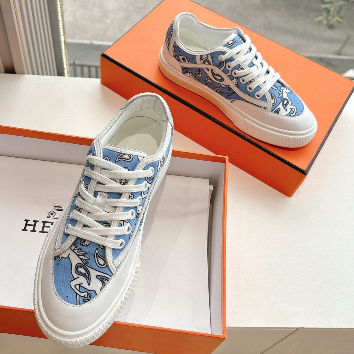 GET SNEAKER IN WHITE MIX CERULEAN BLUE MAXI CANVAS AND CALFSKIN