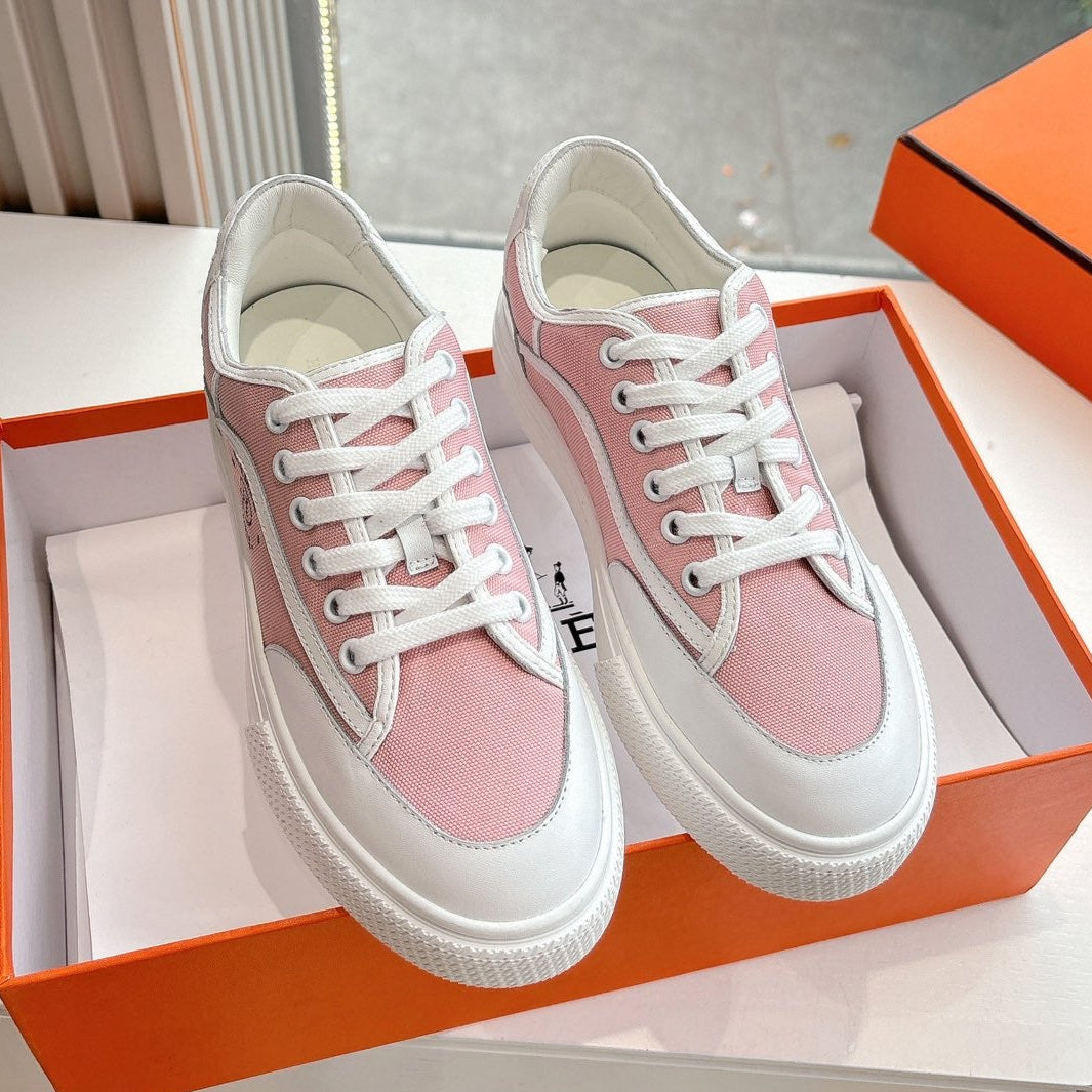 GET SNEAKER IN ROSE PINK MAXI CANVAS AND WHITE CALFSKIN