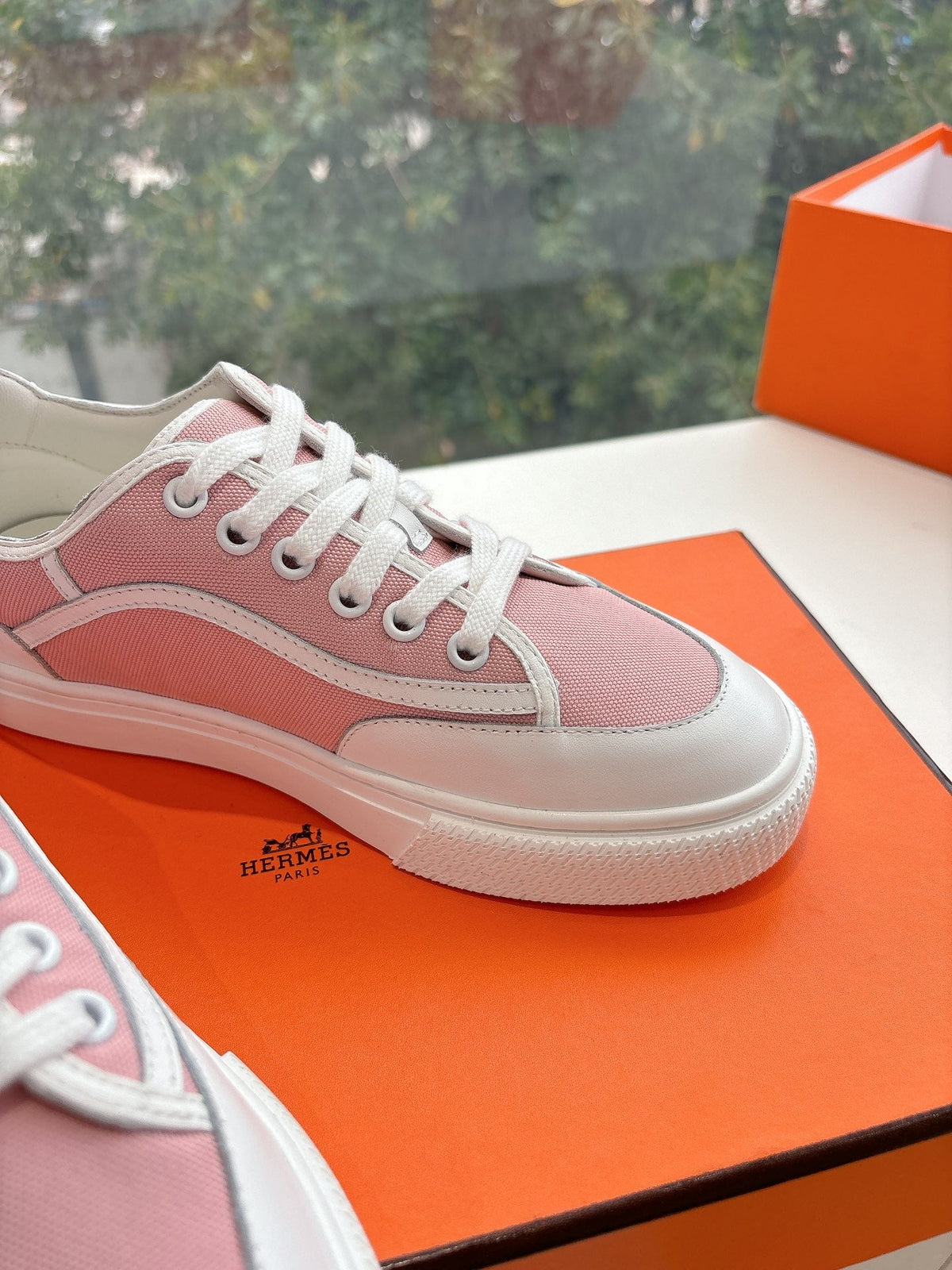 GET SNEAKER IN ROSE PINK MAXI CANVAS AND WHITE CALFSKIN