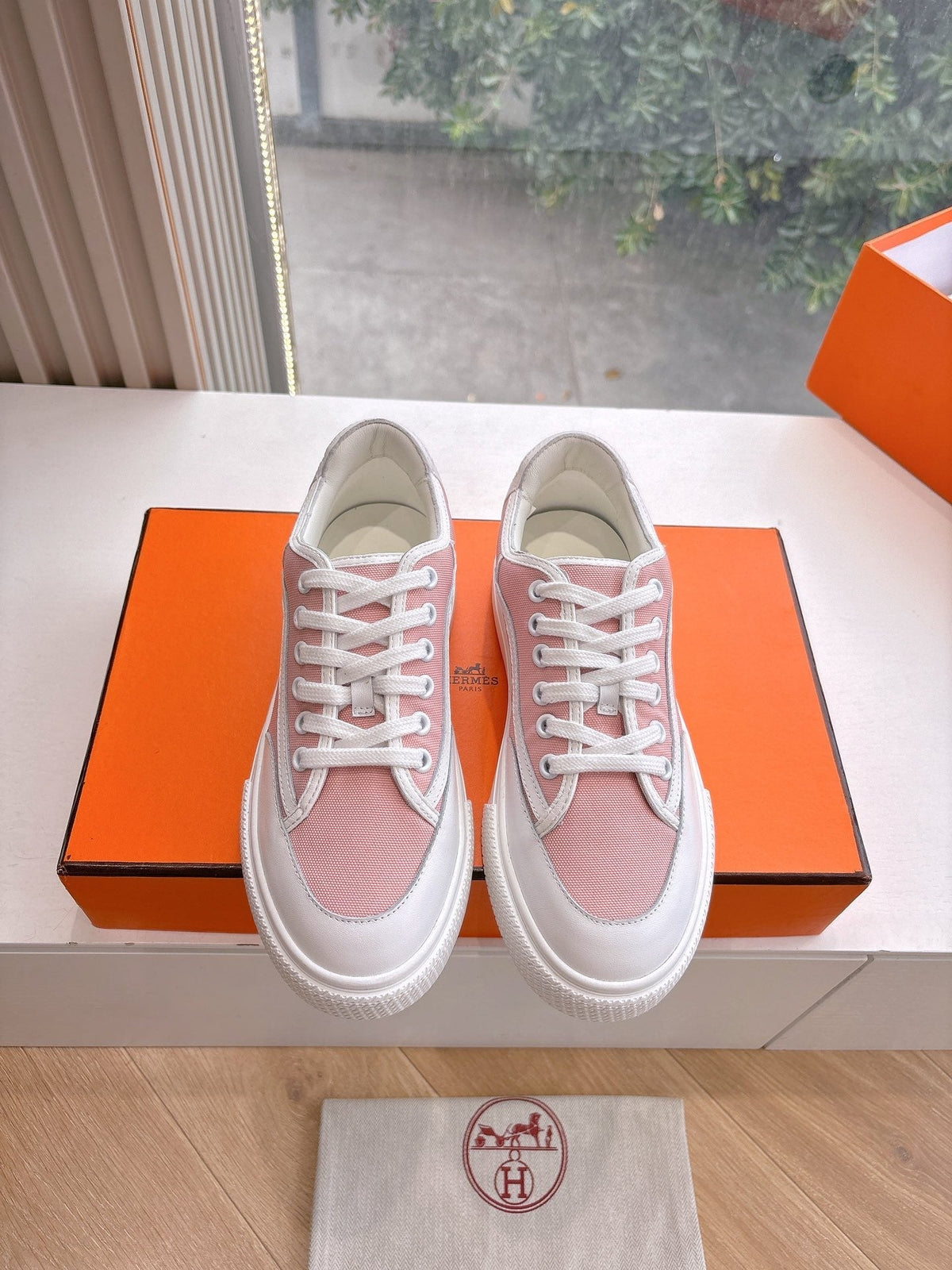 GET SNEAKER IN ROSE PINK MAXI CANVAS AND WHITE CALFSKIN