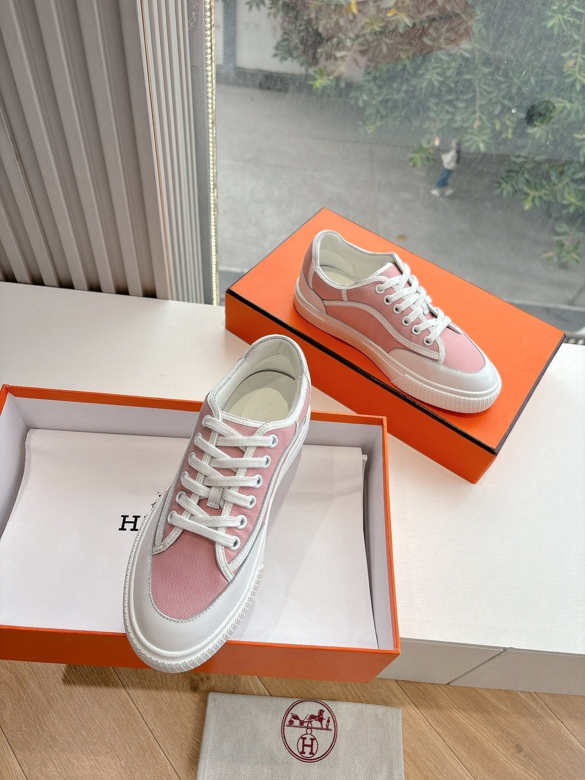 GET SNEAKER IN ROSE PINK MAXI CANVAS AND WHITE CALFSKIN