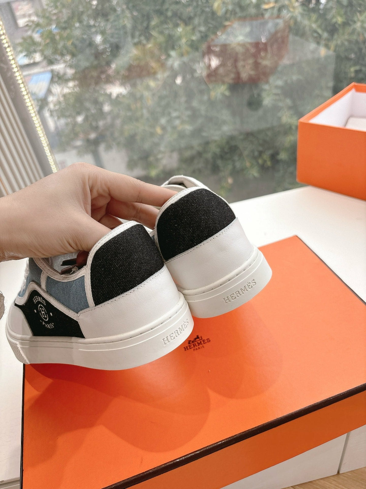 GET SNEAKER IN BLACK MIX LIGHT BLUE CANVAS AND CALFSKIN
