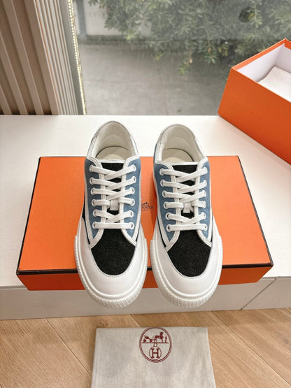 GET SNEAKER IN BLACK MIX LIGHT BLUE CANVAS AND CALFSKIN