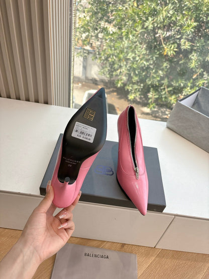 ZIPPER POINTED-TOE HIGH PUMPS IN BUBBLEGUM PINK SHINY LAMBSKIN