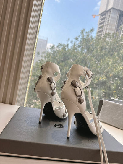 CAGOLE HIGH-HEEL SANDALS IN WHITE LAMBSKIN