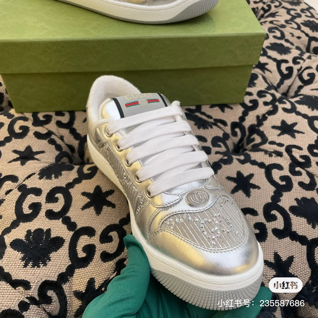 GG SCREENER SNEAKER SILVER CALFSKIN UNIQUE