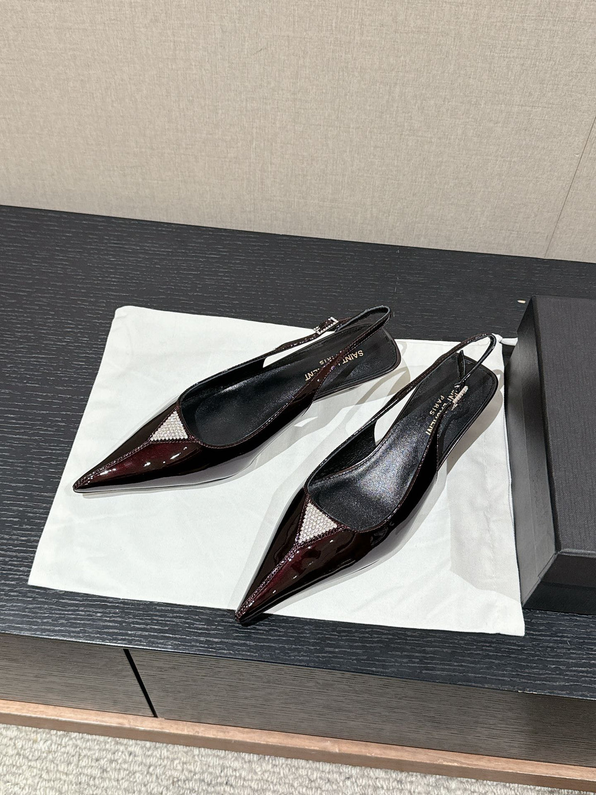 SL CHERISH CRYSTAL SLINGBACK WINE CALFSKIN