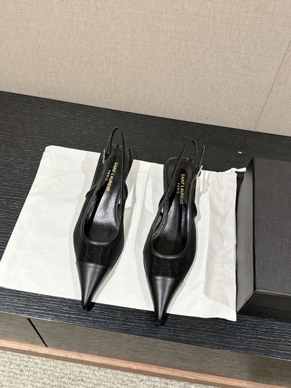 SL CHERISH SLINGBACK 45 BLACK MESH AND CALFSKIN