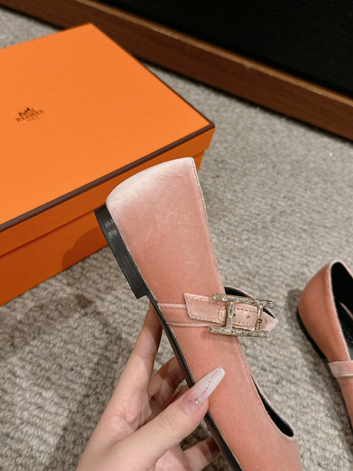 JANE BALLET FLAT PEACHY PINK VELVET